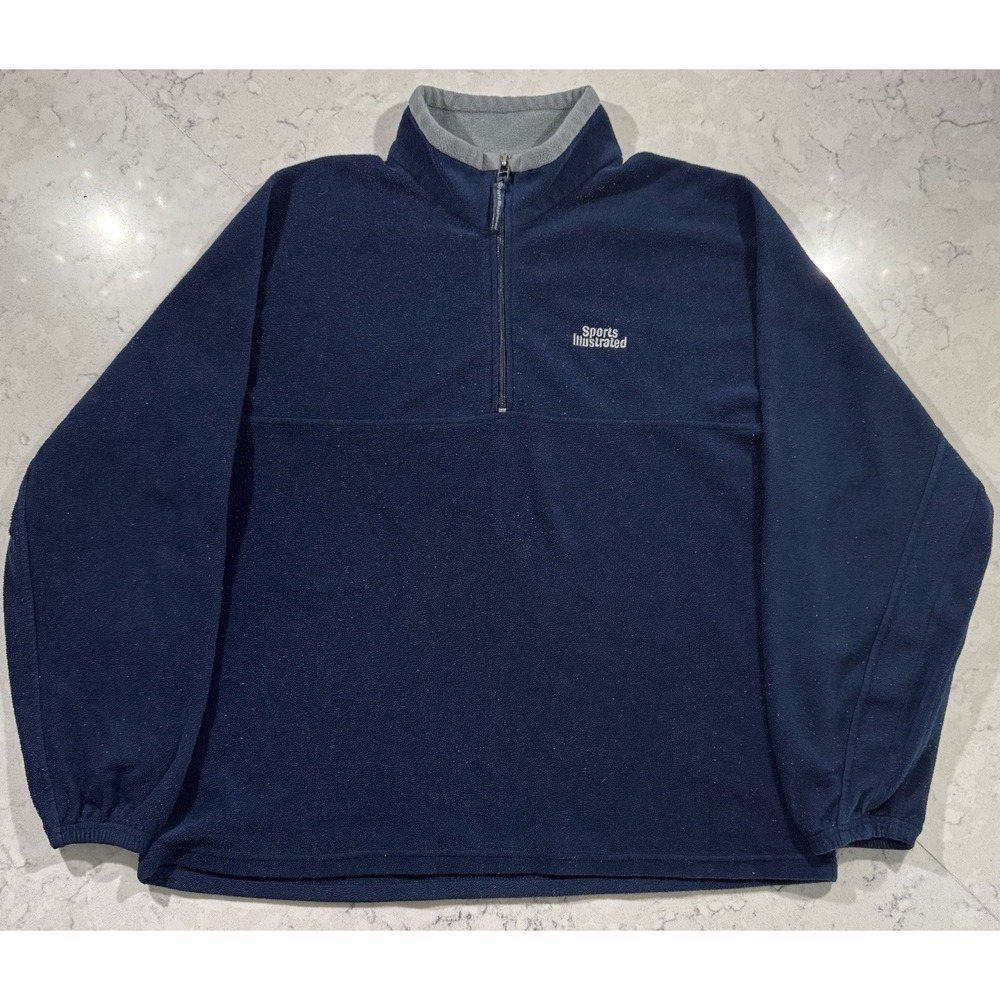 VTG Y2K Sports Illustrated Quarter Zip Sweatshirt Mens XL Navy Blue‎ Pullover